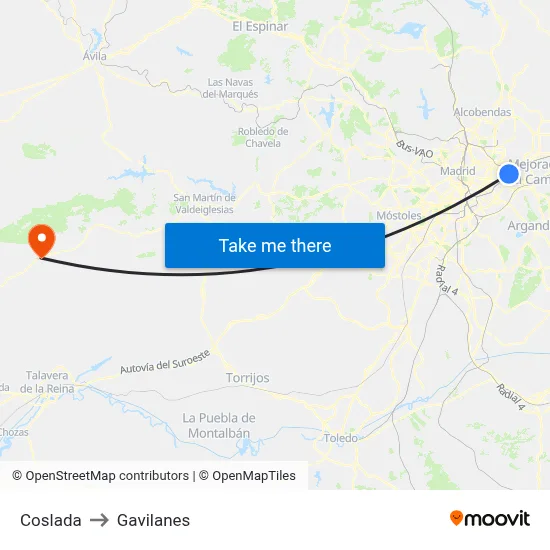 Coslada to Gavilanes map