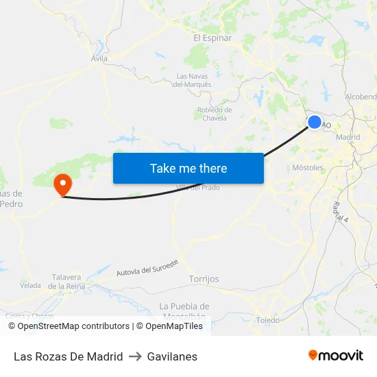 Las Rozas De Madrid to Gavilanes map