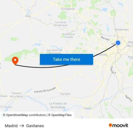 Madrid to Gavilanes map