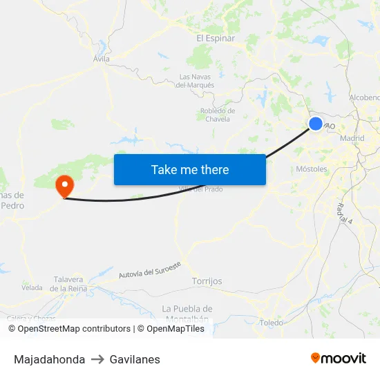 Majadahonda to Gavilanes map