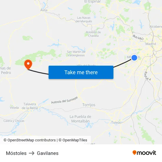 Móstoles to Gavilanes map
