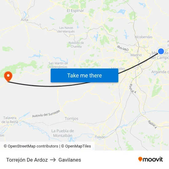 Torrejón De Ardoz to Gavilanes map