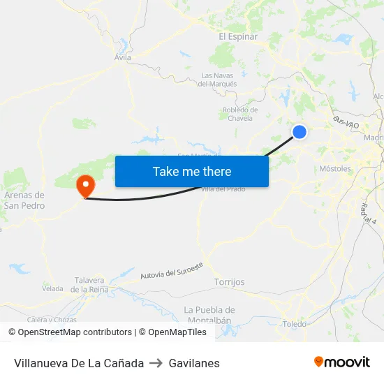 Villanueva De La Cañada to Gavilanes map