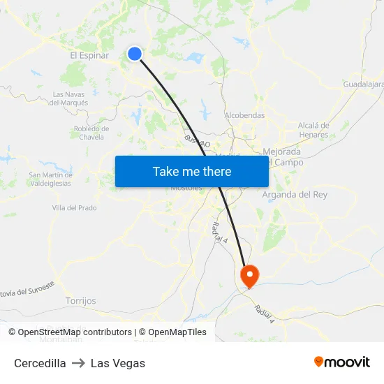 Cercedilla to Las Vegas map