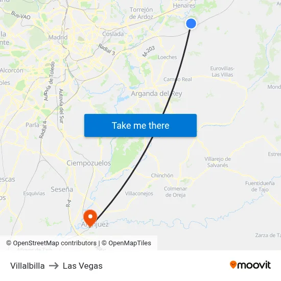 Villalbilla to Las Vegas map