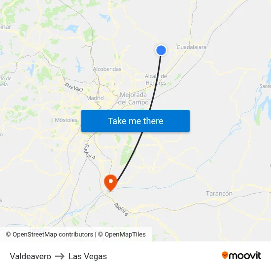 Valdeavero to Las Vegas map