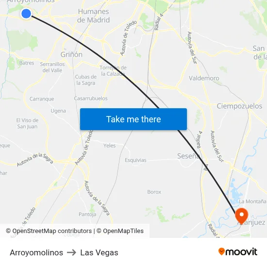 Arroyomolinos to Las Vegas map
