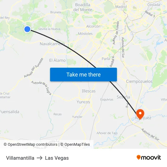 Villamantilla to Las Vegas map