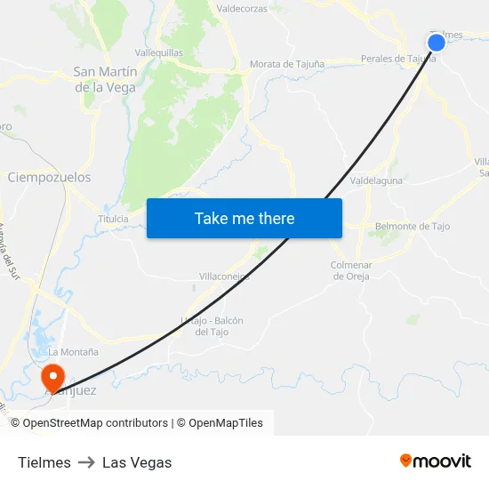 Tielmes to Las Vegas map