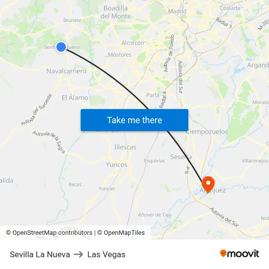 Sevilla La Nueva to Las Vegas map