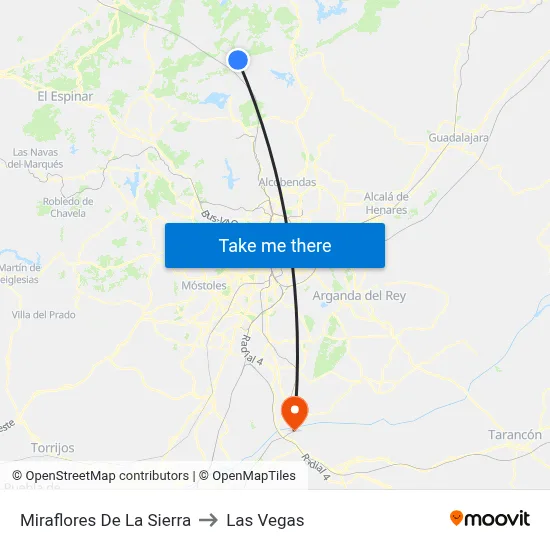 Miraflores De La Sierra to Las Vegas map