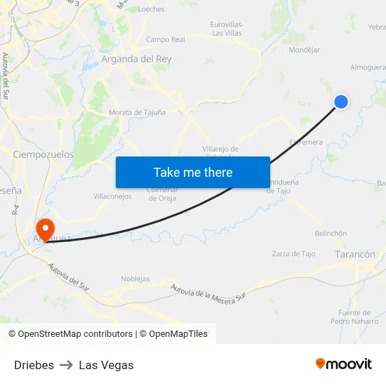 Driebes to Las Vegas map