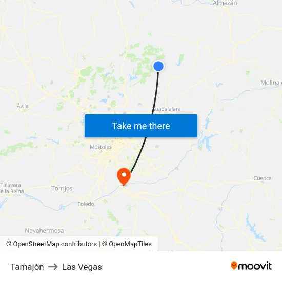Tamajón to Las Vegas map