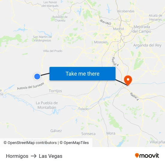 Hormigos to Las Vegas map