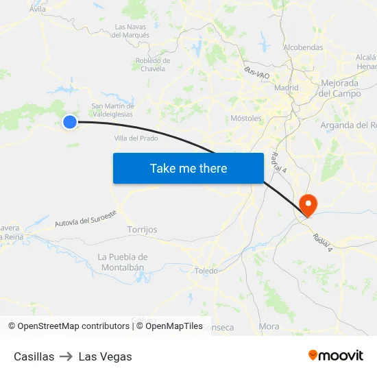 Casillas to Las Vegas map