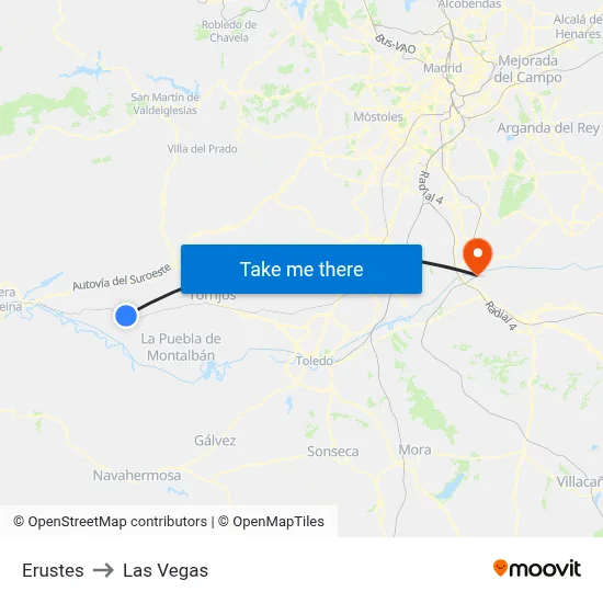 Erustes to Las Vegas map