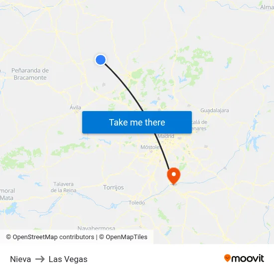 Nieva to Las Vegas map