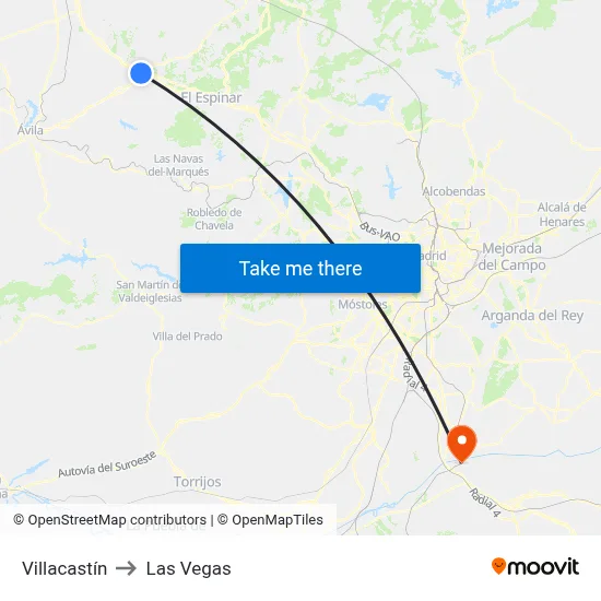 Villacastín to Las Vegas map