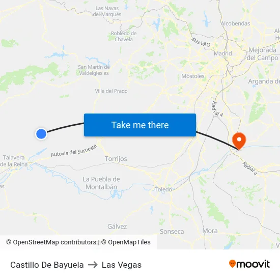 Castillo De Bayuela to Las Vegas map