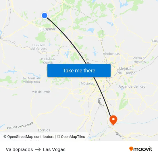 Valdeprados to Las Vegas map