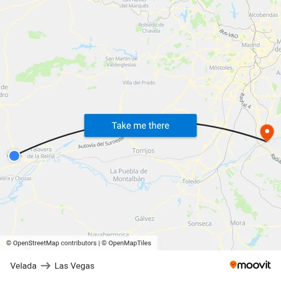 Velada to Las Vegas map