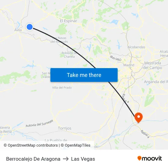 Berrocalejo De Aragona to Las Vegas map