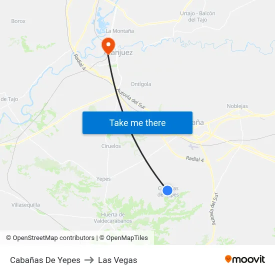 Cabañas De Yepes to Las Vegas map