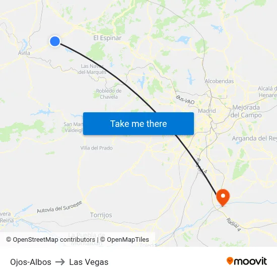 Ojos-Albos to Las Vegas map