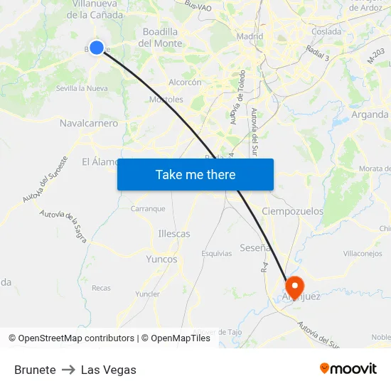 Brunete to Las Vegas map