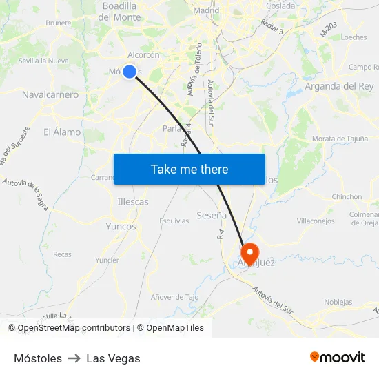 Móstoles to Las Vegas map