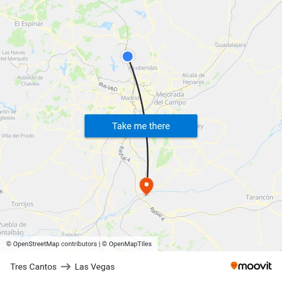 Tres Cantos to Las Vegas map