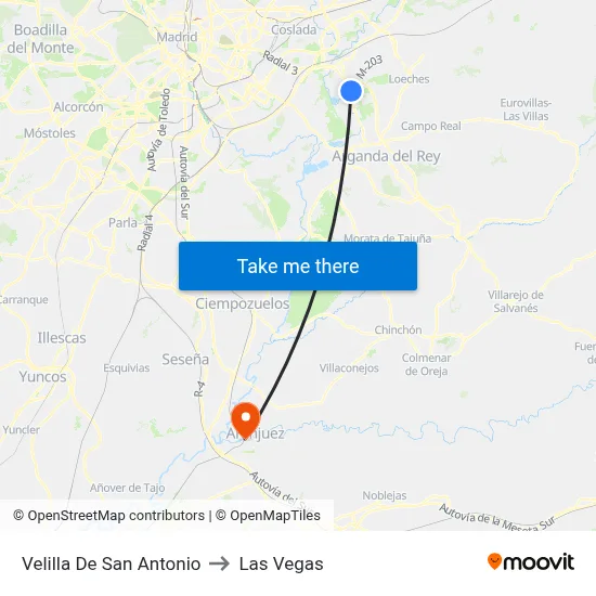 Velilla De San Antonio to Las Vegas map