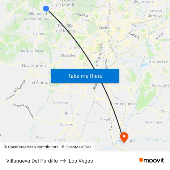 Villanueva Del Pardillo to Las Vegas map