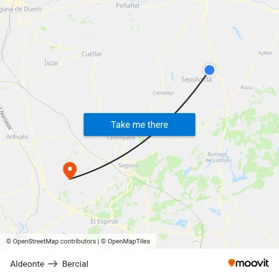 Aldeonte to Bercial map