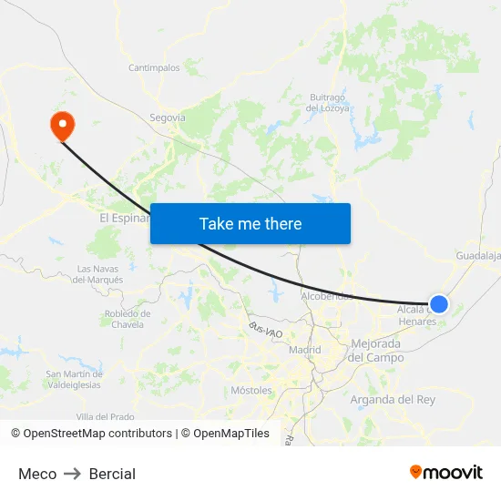 Meco to Bercial map