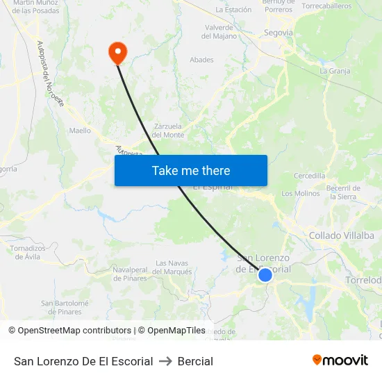 San Lorenzo De El Escorial to Bercial map