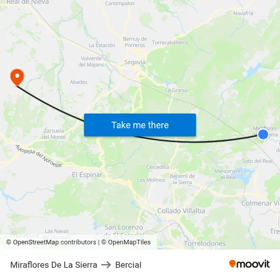 Miraflores De La Sierra to Bercial map