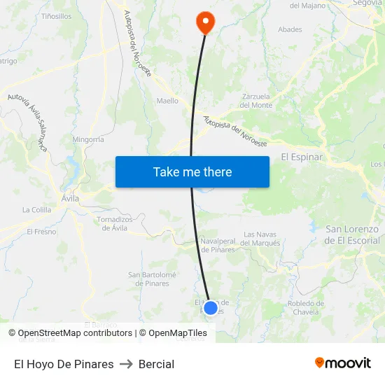 El Hoyo De Pinares to Bercial map