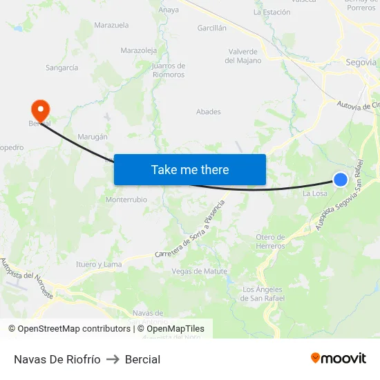 Navas De Riofrío to Bercial map
