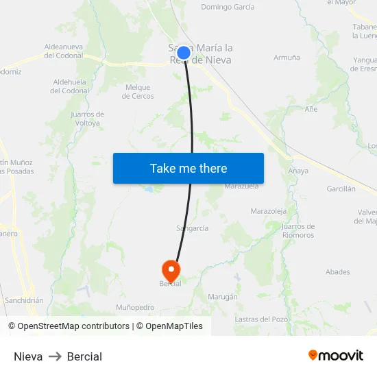 Nieva to Bercial map