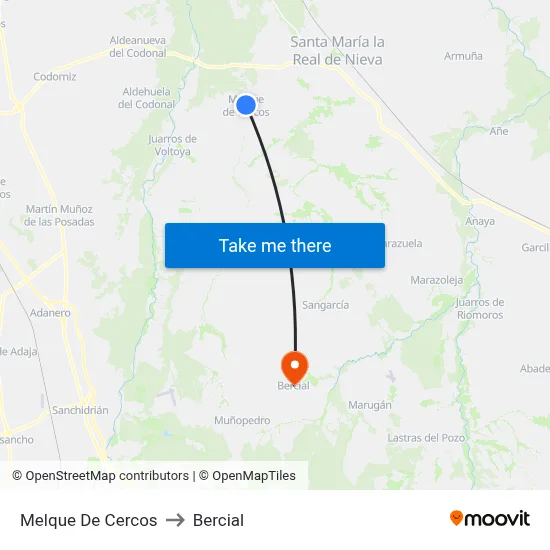 Melque De Cercos to Bercial map