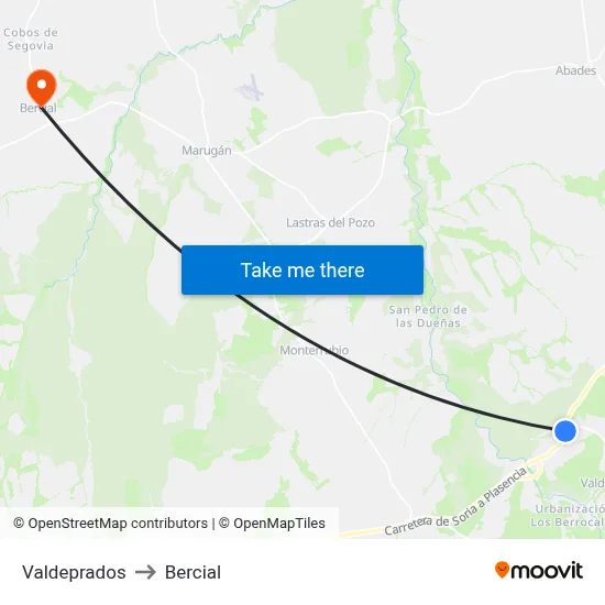 Valdeprados to Bercial map
