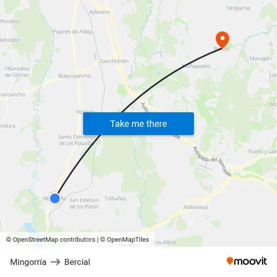 Mingorría to Bercial map