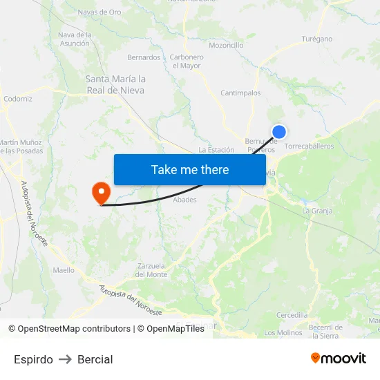 Espirdo to Bercial map