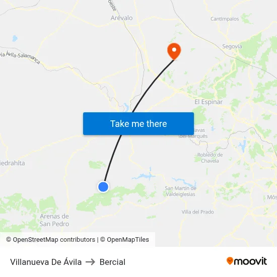 Villanueva De Ávila to Bercial map