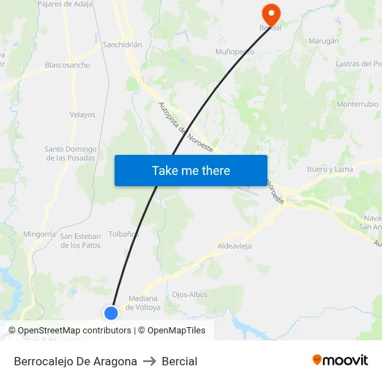 Berrocalejo De Aragona to Bercial map