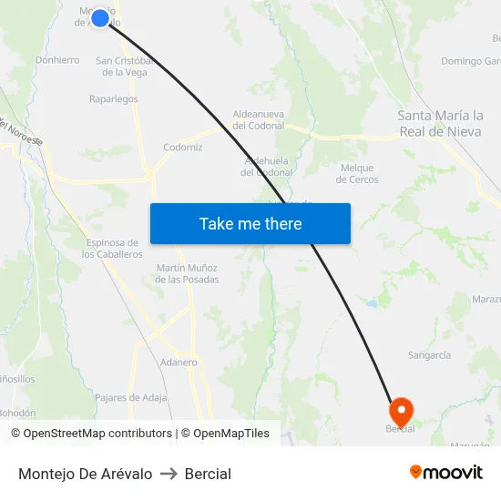 Montejo De Arévalo to Bercial map