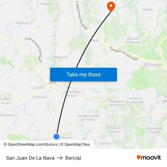 San Juan De La Nava to Bercial map