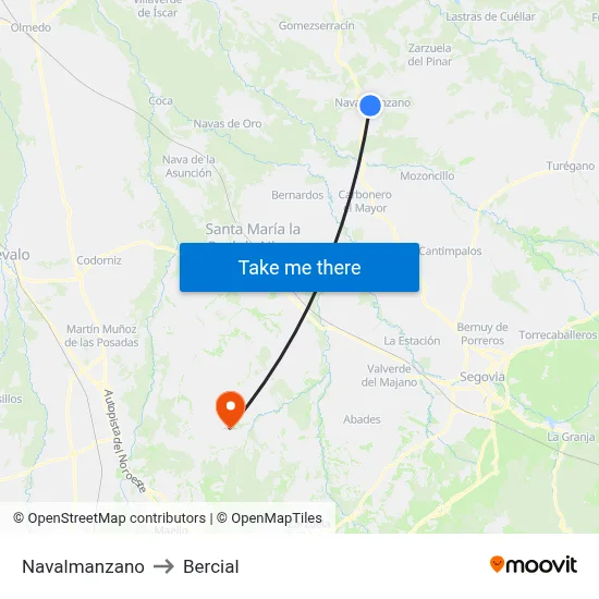 Navalmanzano to Bercial map