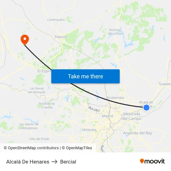 Alcalá De Henares to Bercial map